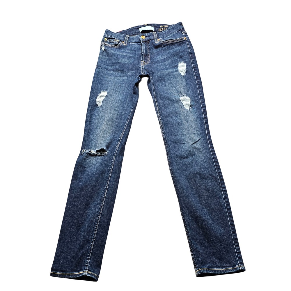 7 For All Mankind The Ankle Skinny Jeans Womens 25 Dark Distressed